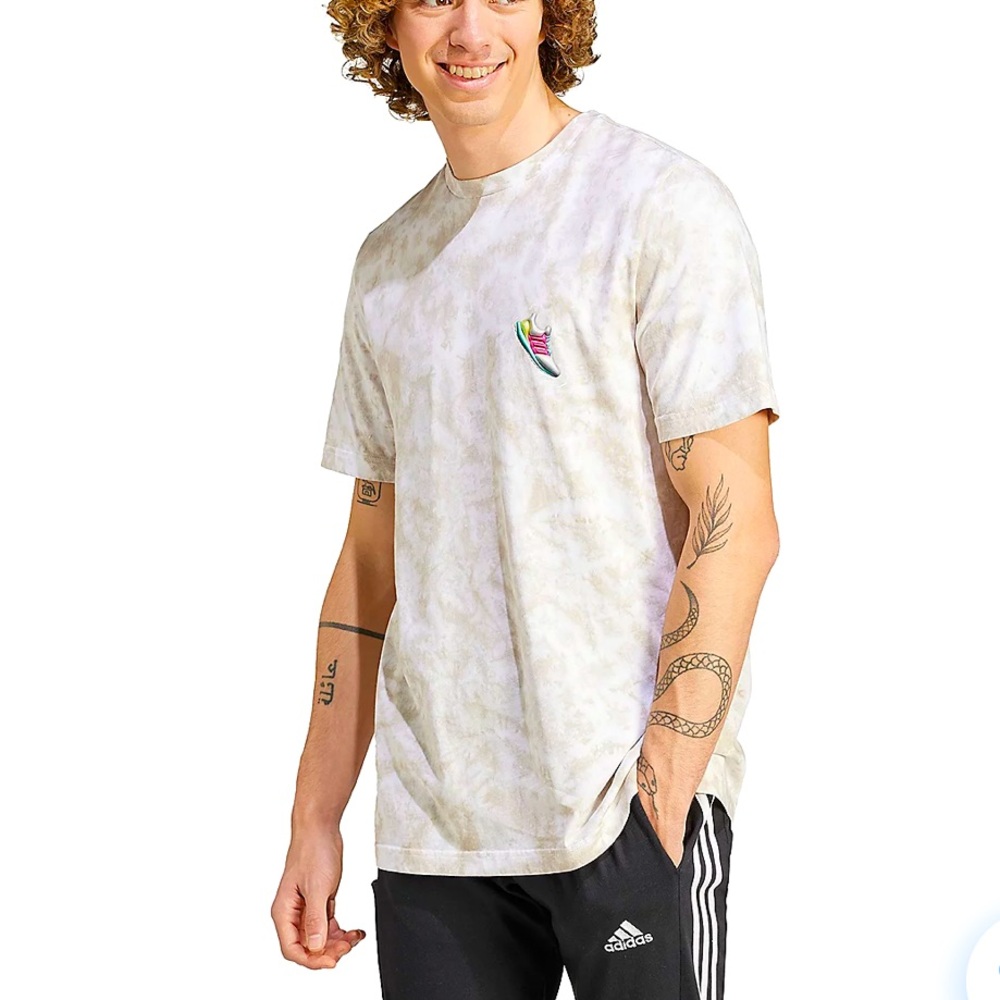 Adidas Men’s Sneaker Graphic T-Shirt Large Tan Cream Tie Dye Tee